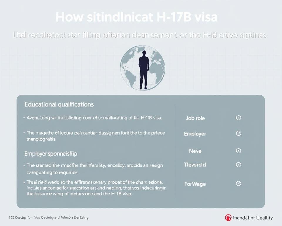 A sleek, informative infographic depicting the eligibility criteria for the H-1B visa. In the foreground, a concise breakdown of the key requirements - educational qualifications, job role, employer sponsorship, and wage thresholds. The midground showcases a stylized globe and silhouette of a professional, symbolizing the global nature of the visa. The background features a subtle grid pattern, evoking a sense of structure and organization. The overall design conveys a sophisticated, data-driven aesthetic with clean lines, muted colors, and an air of authority - reflecting the technical and legal nature of the H-1B visa process.