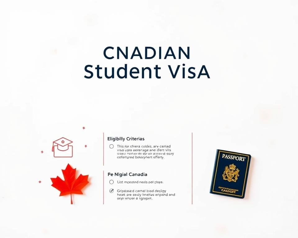 A striking visual representation of Canada student visa eligibility criteria. A modern, minimalist design against a clean white background, with icons and graphical elements depicting key requirements - a maple leaf, a graduation cap, and passport or documentation. Soft, warm lighting casts gentle shadows, emphasizing the informative, authoritative nature of the content. The composition is balanced, with elements neatly arranged to create a sense of structure and organization. An inviting, sophisticated aesthetic that effectively conveys the essential information for prospective Canadian student visa applicants.