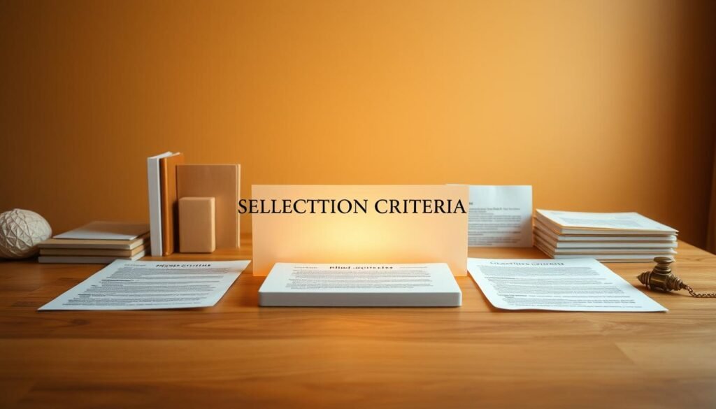 A meticulously curated set of selection criteria, illuminated by a warm, golden light, against a backdrop of soft, muted hues. Centered on a wooden table, the criteria are neatly displayed, each element a tactile, three-dimensional form, inviting close inspection. The overall composition exudes a sense of thoughtfulness, rigor, and attention to detail, reflecting the values and standards expected of Rhodes Scholarship applicants. A wide-angle lens captures the scene, allowing the viewer to fully immerse themselves in the considered, contemplative atmosphere.