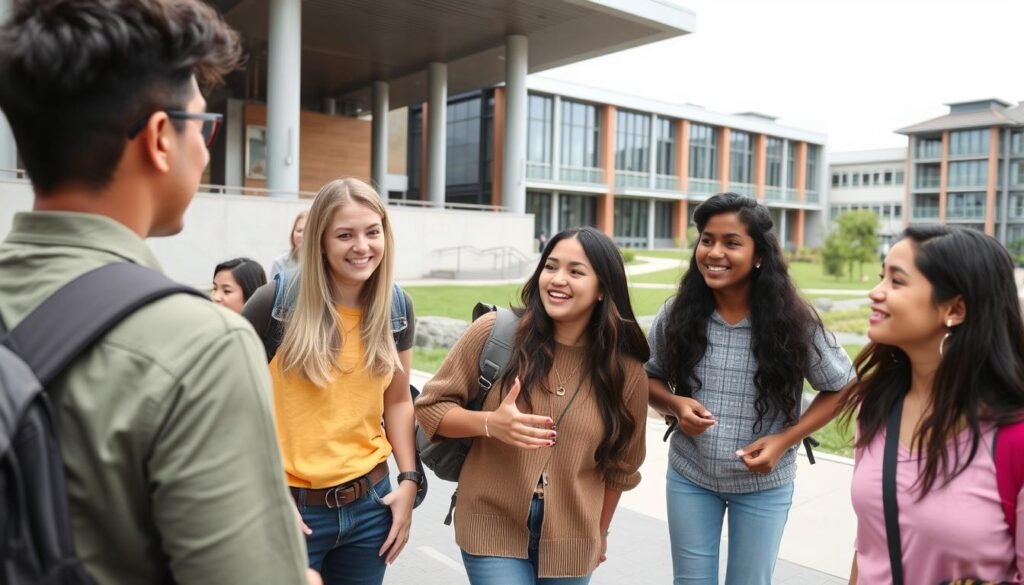 International students exploring a university campus and city life abroad